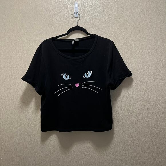 H&M Halloween Black Cat Short Sleeve Mid Length Casual Costume T-Shirt Size L - Picture 2 of 6